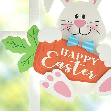 Glitzhome 14"H Happy Easter Adorable Wooden Bunny and Carrot Door Hanger