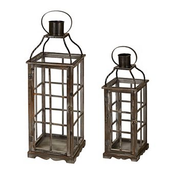 Glitzhome Set of 2 Oversized Wood/Metal Lantern
