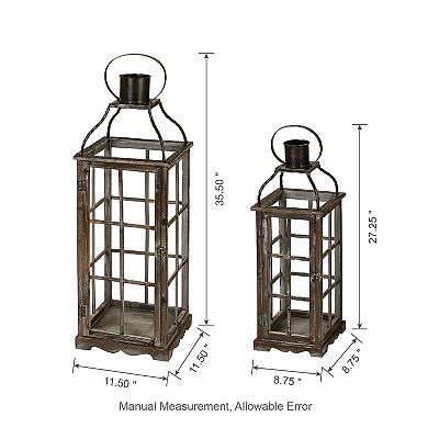 Glitzhome Set of 2 Oversized Wood/Metal Lantern