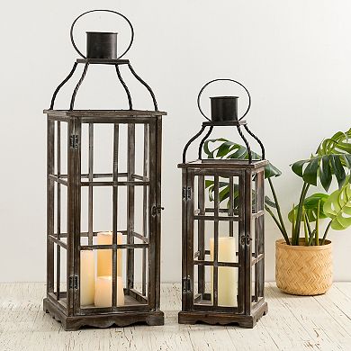 Glitzhome Set of 2 Oversized Wood/Metal Lantern