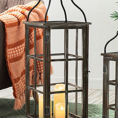 Glitzhome Set of 2 Oversized Wood/Metal Lantern
