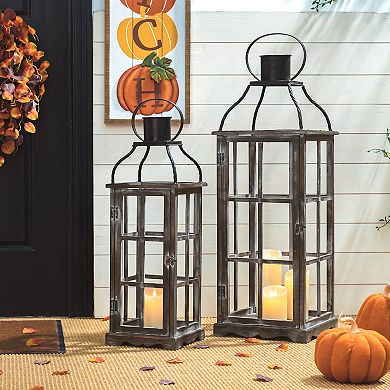 Glitzhome Set of 2 Oversized Wood/Metal Lantern