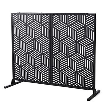 Glitzhome Set of 2 Black Pattern Privacy Screen Fence Panel Room Divider