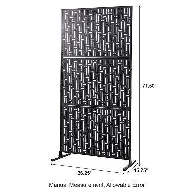 Glitzhome 6ft Black Pattern Privacy Screen Fence Panel Room Divider