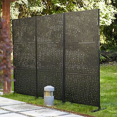 Glitzhome 6ft Black Pattern Privacy Screen Fence Panel Room Divider