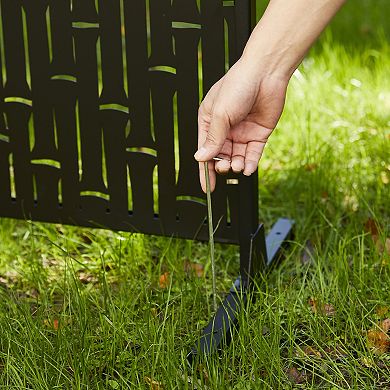 Glitzhome 6ft Black Pattern Privacy Screen Fence Panel Room Divider
