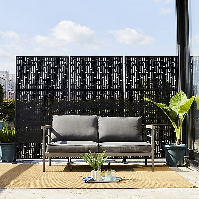 Glitzhome 6ft Black Pattern Privacy Screen Fence Panel Room Divider