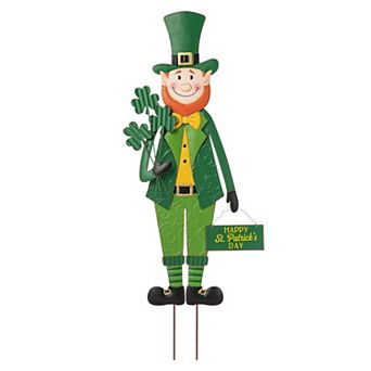 Glitzhome 36"H St. Patrick's Hand Painted Metal Leprechaun yard stake