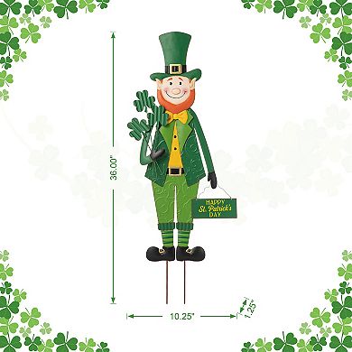 Glitzhome 36"H St. Patrick's Hand Painted Metal Leprechaun yard stake