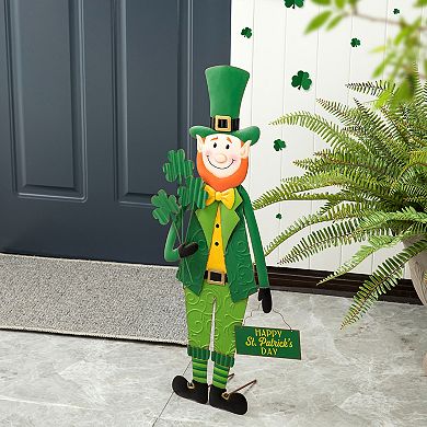 Glitzhome 36"H St. Patrick's Hand Painted Metal Leprechaun yard stake