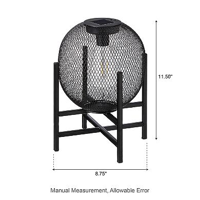 Glitzhome Set of 2 Black Metal Mesh Solar Powered Edison Bulb Outdoor Lantern
