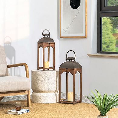 Glitzhome Set of 2 Modern Charming Farmhouse Wooden Lantern