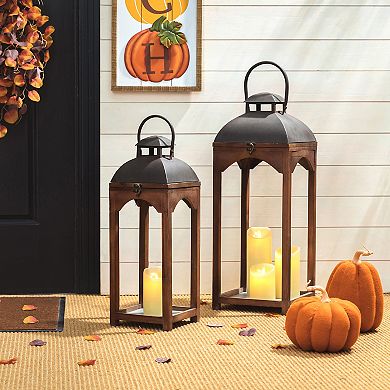 Glitzhome Set of 2 Modern Charming Farmhouse Wooden Lantern