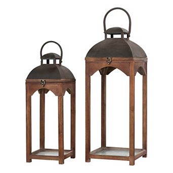 Glitzhome Set of 2 Modern Charming Farmhouse Wooden Lantern