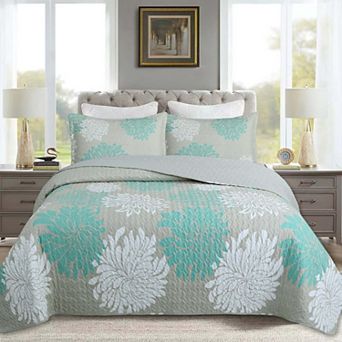 Marcielo 3 pc Chrysanthemum Pattern Quilt Set Lightweight Bedspread Set