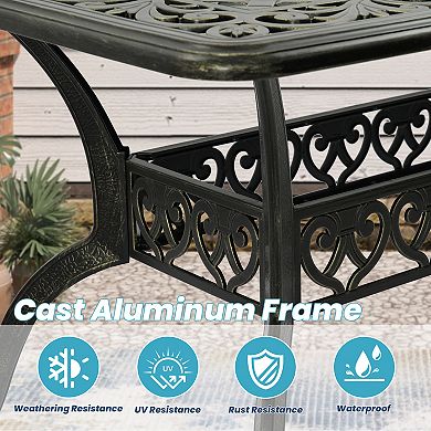 Mondawe 59 in. Cast Aluminum Outdoor Patio Rectangular Dining Table with Umbrella Hole
