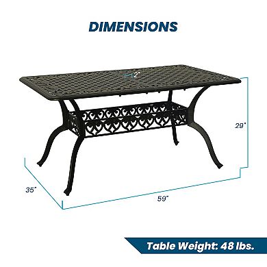 Mondawe 59 in. Cast Aluminum Outdoor Patio Rectangular Dining Table with Umbrella Hole