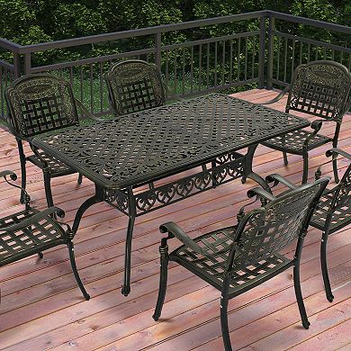 Mondawe 59 in. Cast Aluminum Outdoor Patio Rectangular Dining Table with Umbrella Hole