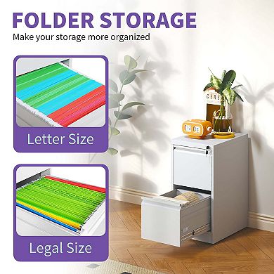 Mondawe Vertical Double Drawer Metal Filing Cabinet With Lock For Storing A4 Sized Files