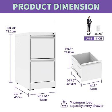 Mondawe Vertical Double Drawer Metal Filing Cabinet With Lock For Storing A4 Sized Files