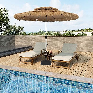 Mondawe 10 ft Hawaiian Style Crank Design 2 Tier Straw Patio Umbrella Shade with Square Base