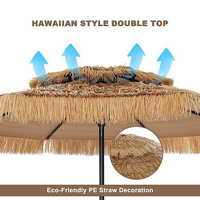Mondawe 10 ft Hawaiian Style Crank Design 2 Tier Straw Patio Umbrella Shade with Square Base