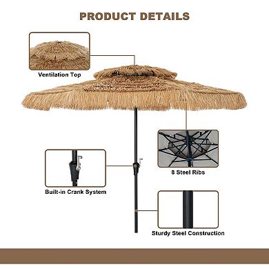 Mondawe 10 ft Hawaiian Style Crank Design 2 Tier Straw Patio Umbrella Shade with Square Base