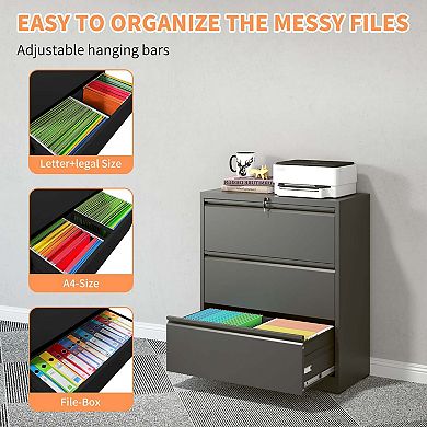 Mondawe Horizontal 3-Drawer Metal Lockable Filing Cabinet Capable Of Storing A4/F4 Size Files