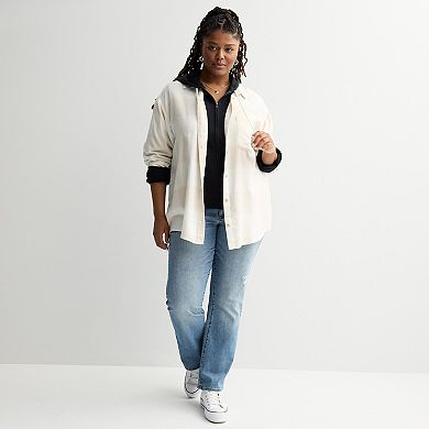 Juniors' Plus Size SO® Boyfriend Flannel Long Sleeve Shirt