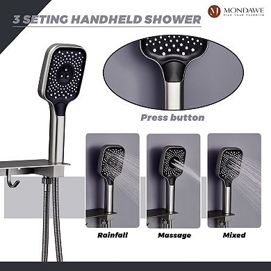 Mondawe Ceiling Mounted Thermostatic 3 Functions 7 Sprays Shower System with 3 Body Jets