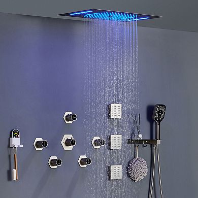 Mondawe Ceiling Mounted Thermostatic 3 Functions 7 Sprays Shower System with 3 Body Jets