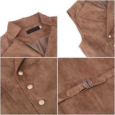 Men's Faux Suede Large Lapel Vintage Double Breasted Suit Vest