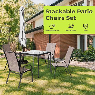 Set of 2 Durable Weather-Resistant Chair with Smooth Handrails and Breathable Quick-Dry Surface