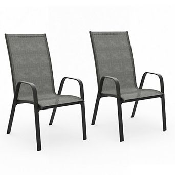 Set of 2 All-Weather Patio Chair with Smooth Handrails and Breathable Quick-Dry Textilene Surface