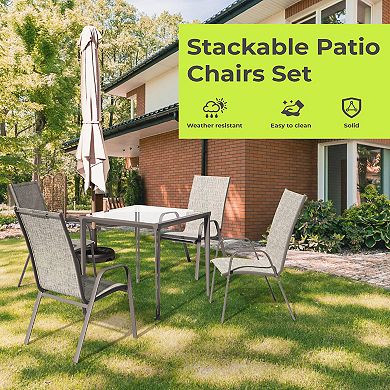 Set of 4 Durable Wide-Seat Weather-Resistant Chairs with Smooth Handrails and Breathable Quick-Dry