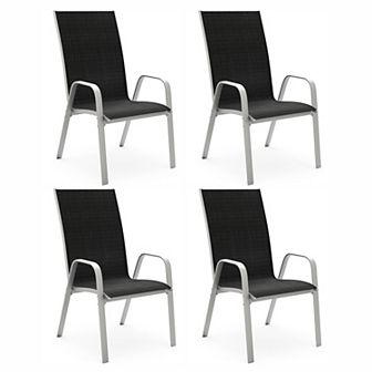 Set of 4 Durable Wide-Seat Weather-Resistant Chairs with Smooth Handrails and Breathable Quick-Dry