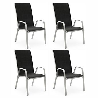 Set of 4 Durable Wide-Seat Weather-Resistant Chairs with Smooth Handrails and Breathable Quick-Dry