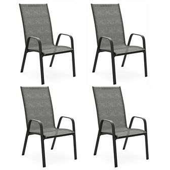 Set of 4 Durable Wide-Seat Weather-Resistant Chairs with Smooth Handrails and Breathable Quick-Dry
