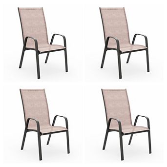 Set of 4 Durable Wide-Seat Weather-Resistant Chairs with Smooth Handrails and Breathable Quick-Dry