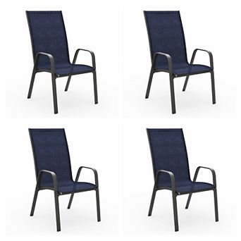 Set of 4 Durable Wide-Seat Weather-Resistant Chairs with Smooth Handrails and Breathable Quick-Dry