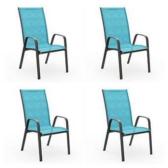 Set of 4 Durable Wide-Seat Weather-Resistant Chairs with Smooth Handrails and Breathable Quick-Dry