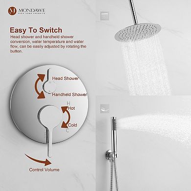 Mondawe 1-Spray Patterns Valve Shower Faucets Set with 2.5 GPM Ceiling Mount Dual Shower Heads