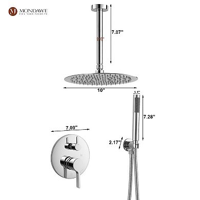 Mondawe 1-Spray Patterns Valve Shower Faucets Set with 2.5 GPM Ceiling Mount Dual Shower Heads