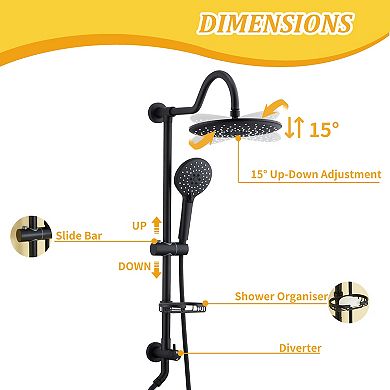 Mondawe Exposed Shower System with 3 Spray Modes Hand Shower and Height Adjustable Lift Rod
