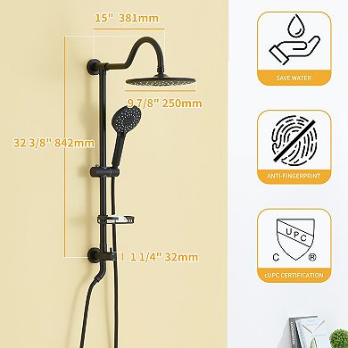 Mondawe Exposed Shower System with 3 Spray Modes Hand Shower and Height Adjustable Lift Rod