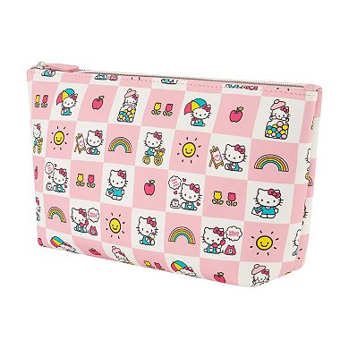 Sanrio Hello Kitty Checkered Pastel Trapezoid Cosmetic Travel Bag