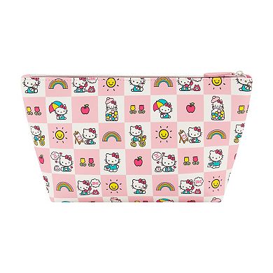 Sanrio Hello Kitty Checkered Pastel Trapezoid Cosmetic Travel Bag