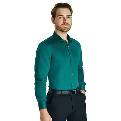 Men's Savile Row Classic Fit Sateen Dress Shirt, Size: Large-34/35, Emerald