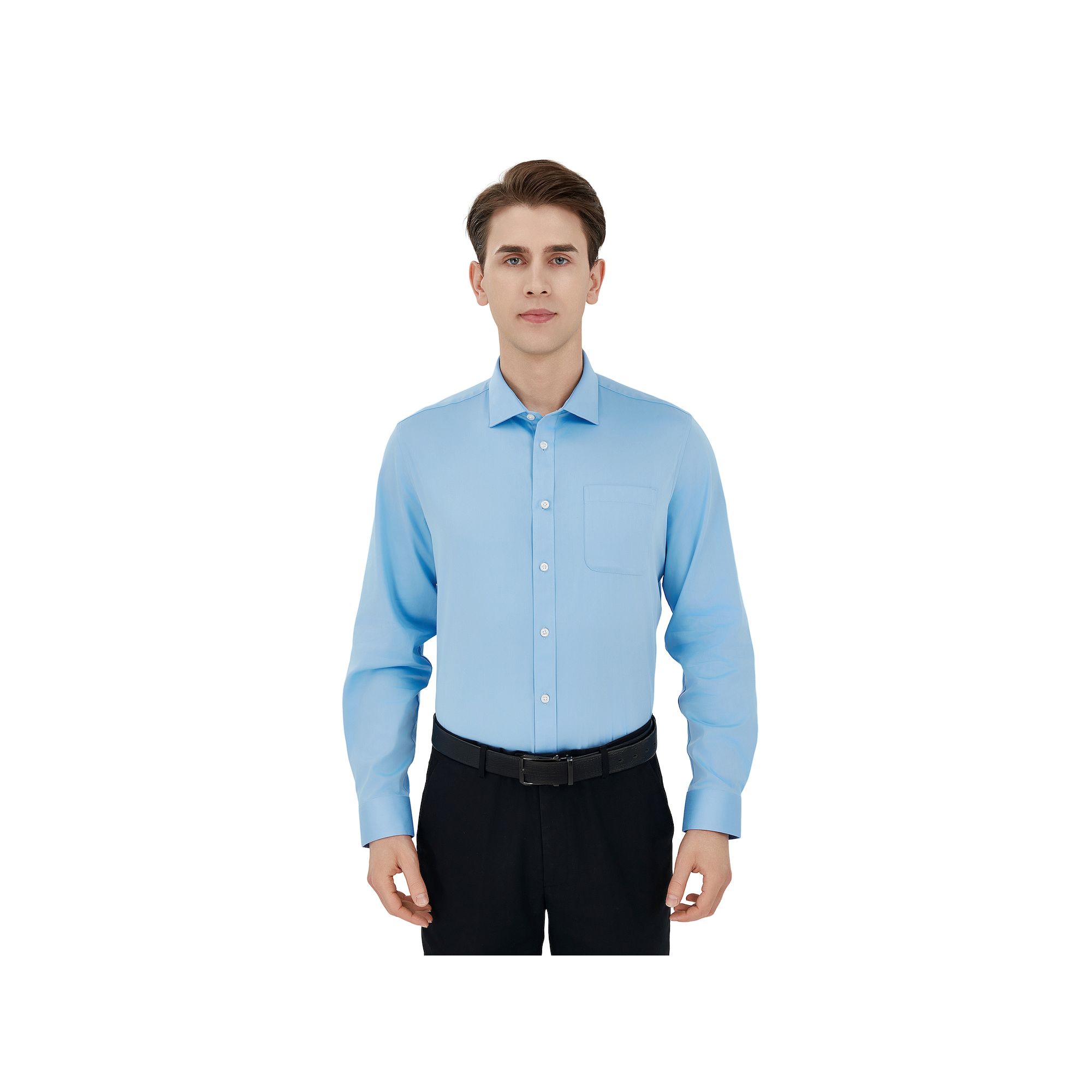 Mens Savile Row Classic Fit Sateen Dress Shirt, Size: Small 32-33, Bay Blu