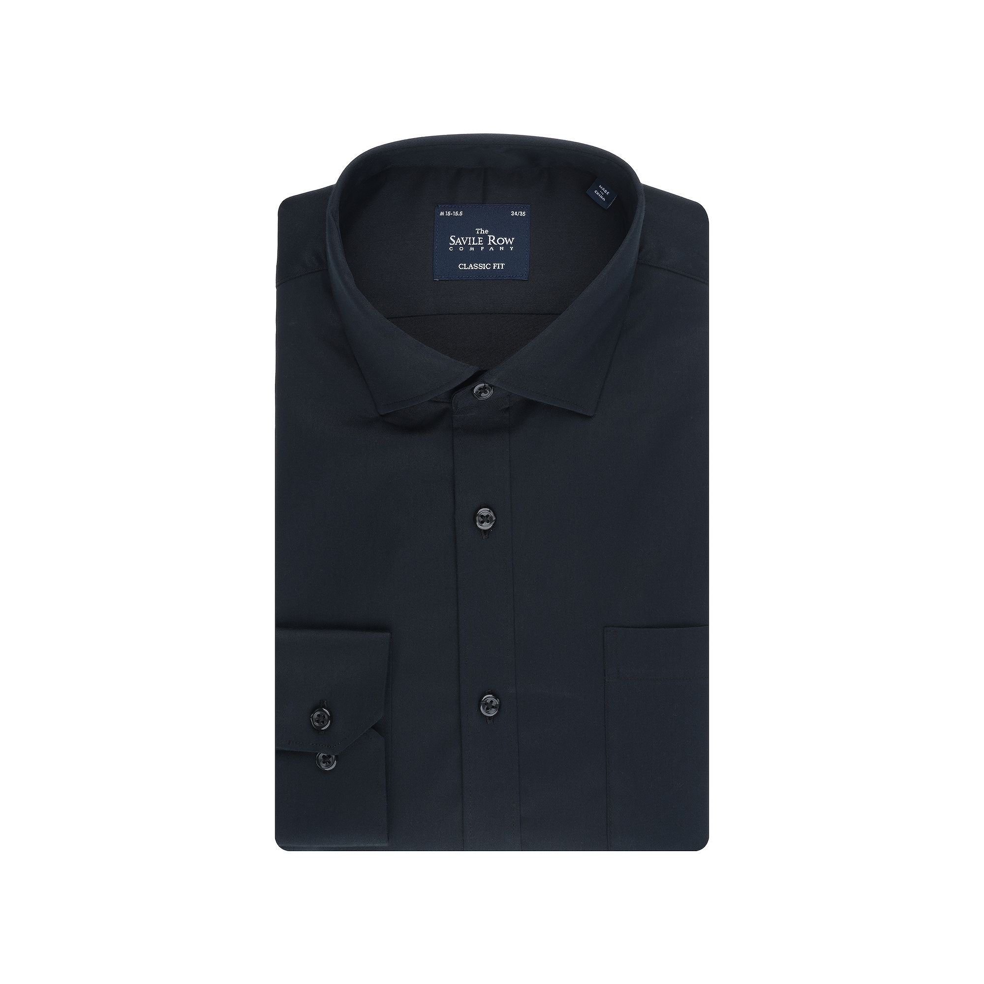 Mens Savile Row Classic Fit Sateen Dress Shirt, Size: Small 32-33, Black